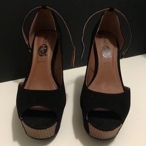 Rue21, Black and Brown Open-Toe Wedges